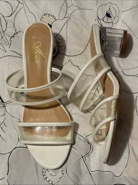 Amirah White and Clear Strappy Block Heel Sandals